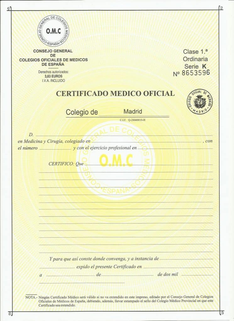 certificado medico oficial